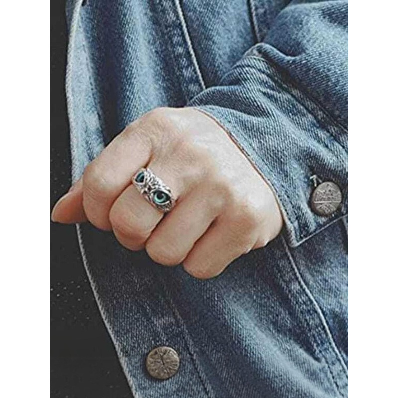 Teeragaj Stainless Steel Stone-Studded Owl Shaped Adjustable Finger Ring