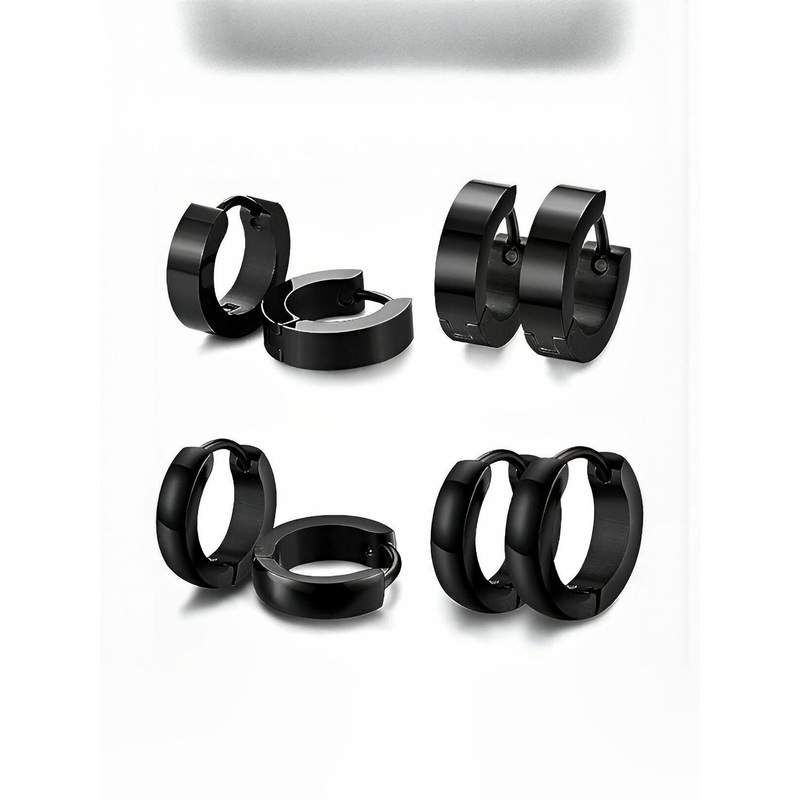 Just Devotional Men Pack of 4 Stainless Steel Circular Hoop Earrings