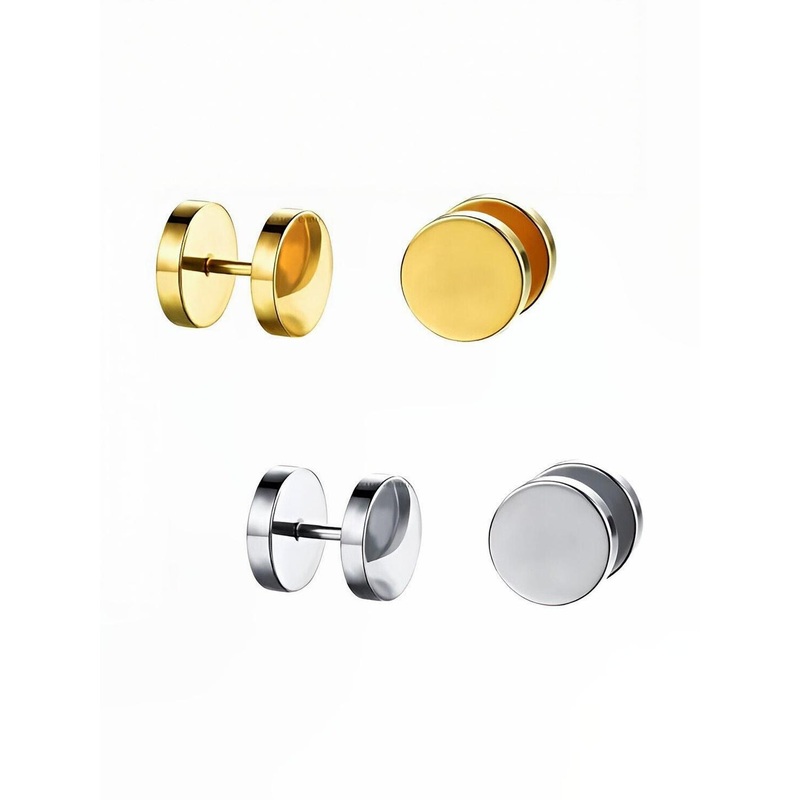 Just Devotional Men Set Of 2 Gold-Plated Circular Shaped Studs