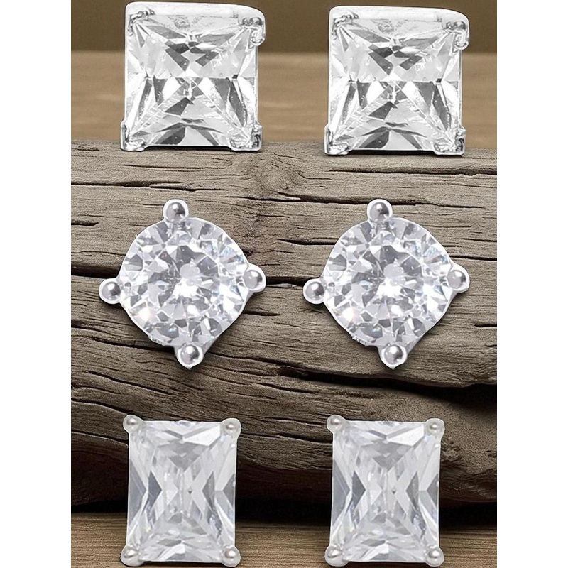 OOMPH Set of 3 Geometric Handcrafted Studs Earrings