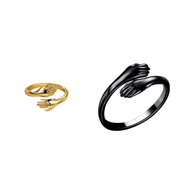 Teeragaj Set Of 2 Stainless Steel Hug Finger Ring