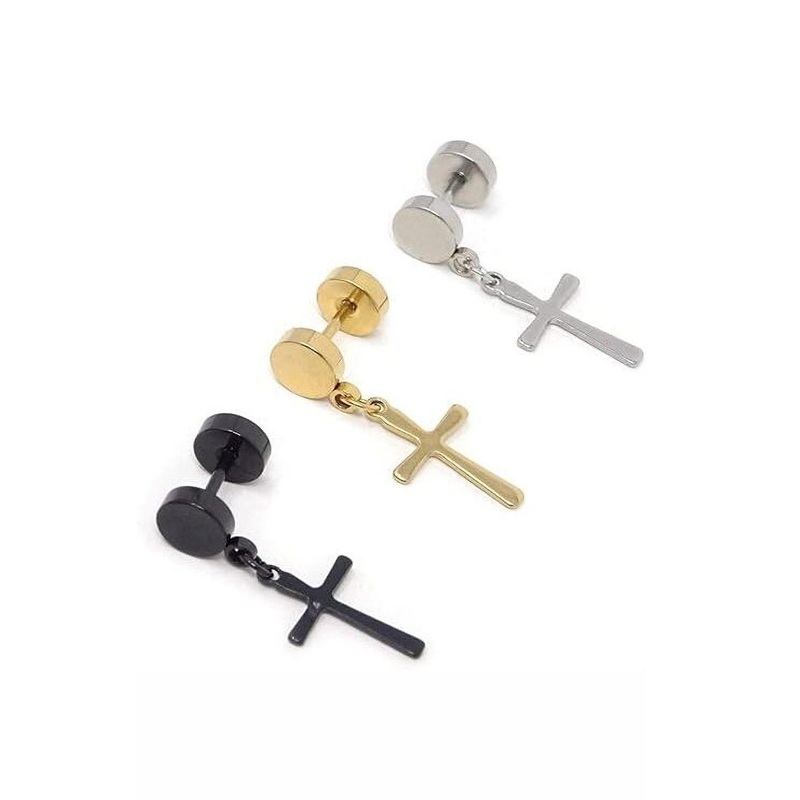 BRAJSTORE Men  Pack of 3 Circular  Studs Earrings