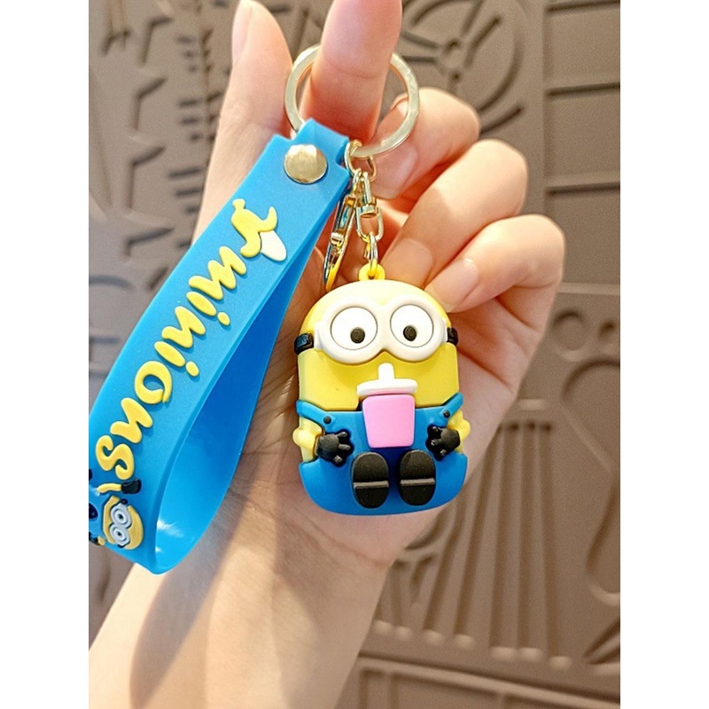 DEALSEVEN FASHION 3D Mini Minions Cartoon Silicone Key Chain With Silicone Belt