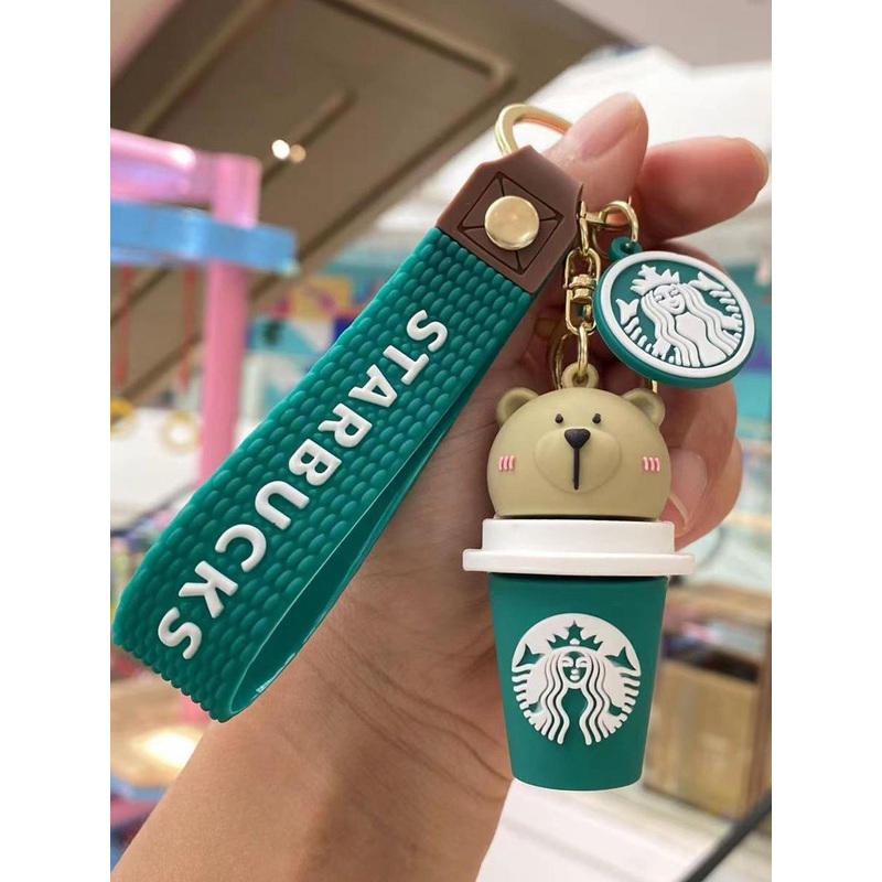 DEALSEVEN FASHION Teddy Bear Starbucks Coffee Sipper Silicone Key Chain With Silicone Belt