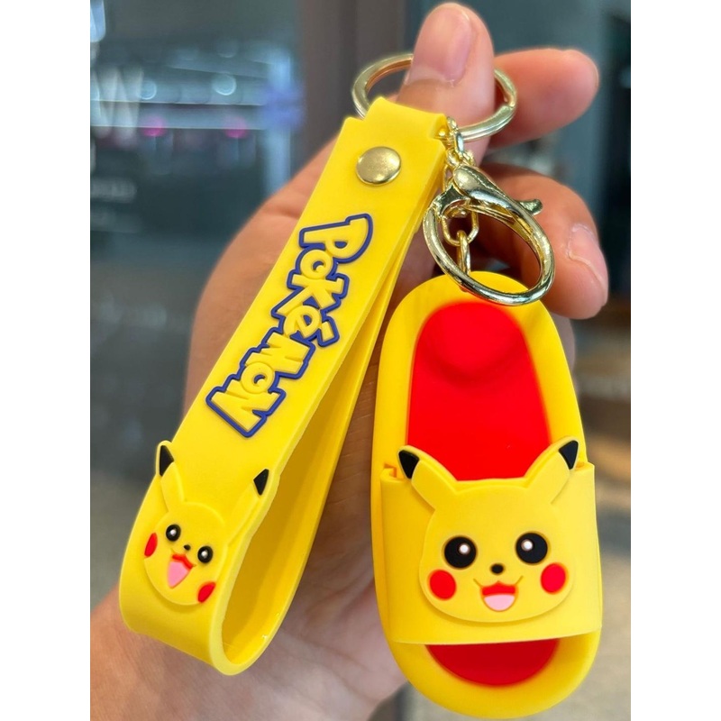 DEALSEVEN FASHION Textured Pokemon Cartoon Slippers Key Chain With Silicone Belt
