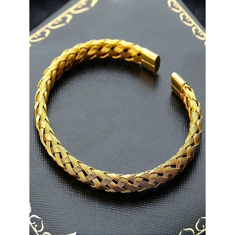 FIMBUL Unisex Antique Gold-Plated Textured Open Cuff Bracelet