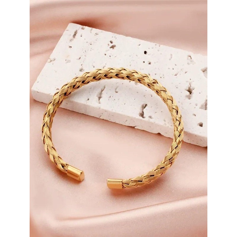 FIMBUL Unisex Gold-Plated Textured Open Cuff Bracelet