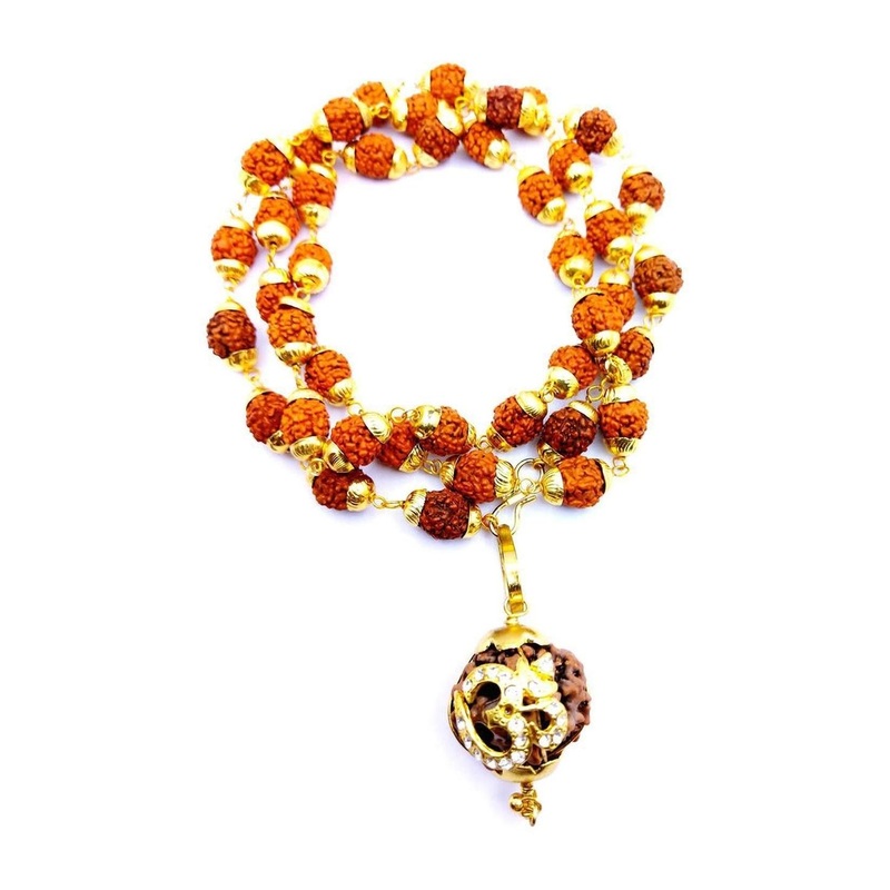 RAVIOUR LIFESTYLE Unisex Lord shiv punchmukhi rudraksha OM Pendants with Chains