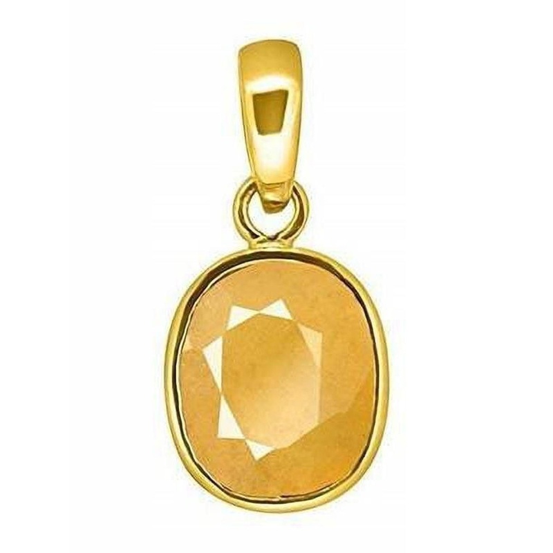 RAVIOUR LIFESTYLE Unisex Sapphire Pukhraj Gemstone Oval Pendant