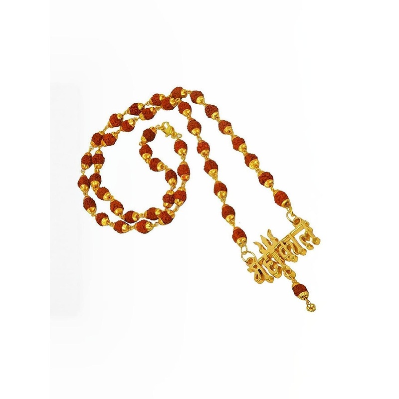 RAVIOUR LIFESTYLE Unisex Shiv Mahakal Trishul Pendant Brass Locket With RD Cap Mala