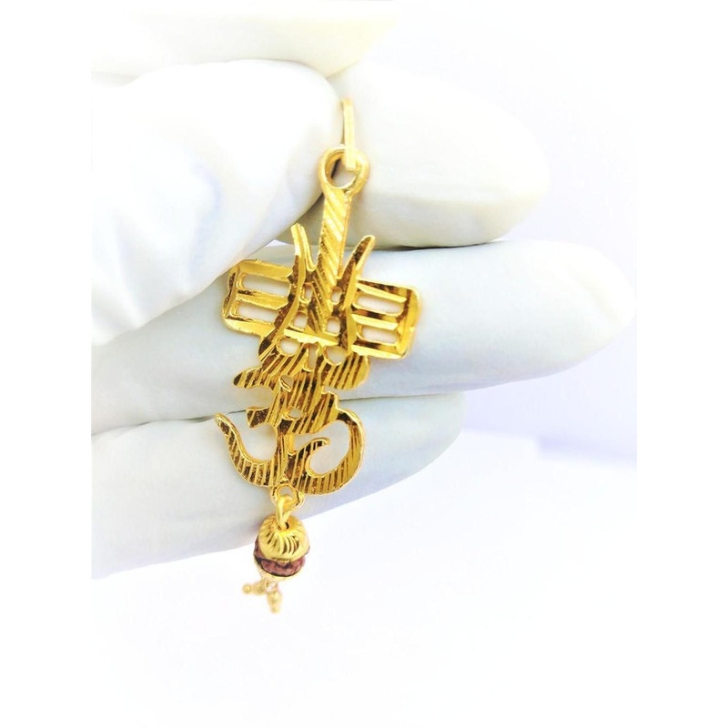 RAVIOUR LIFESTYLE Unisex Trishul Rudraksha Pendant Gold-Toned Brass Quirky Pendants