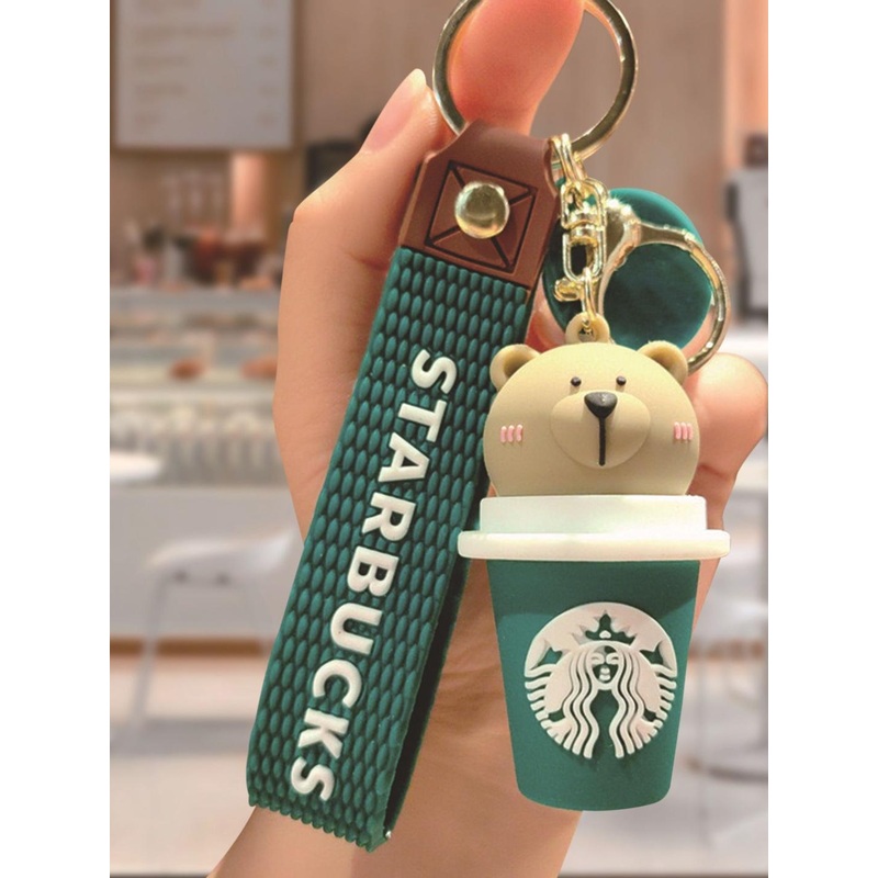 Spiaty Unisex Teddy Bear Starbucks Coffee Sipper Key chain