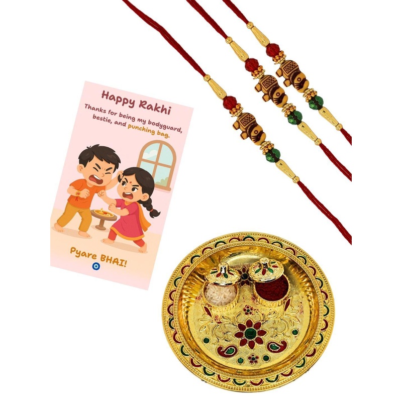 Anouk Set of 3 Elephant Rakhi With Quirky Card, Roli & Thali