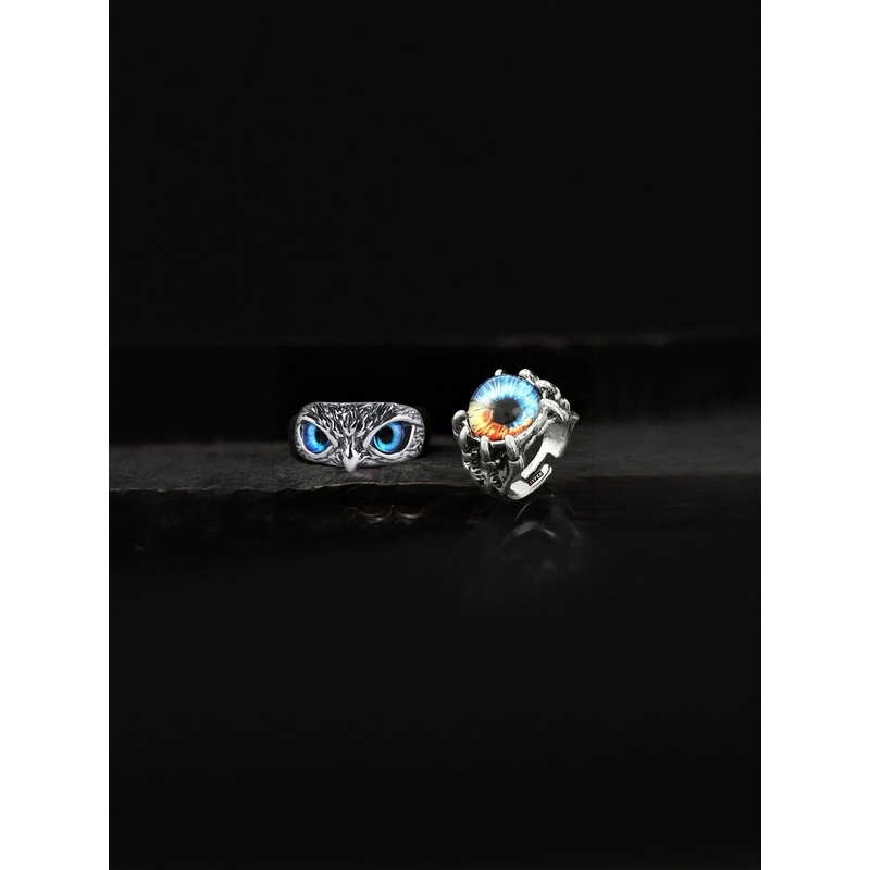 J.S ENTERPRISES Set Of 2 Unisex Owl Motif Oxidised Finger Ring