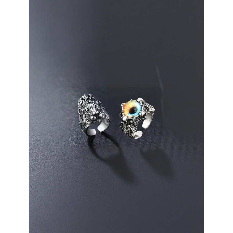 J.S ENTERPRISES Set Of 2 Unisex Oxidised Stainless Steel Finger Ring