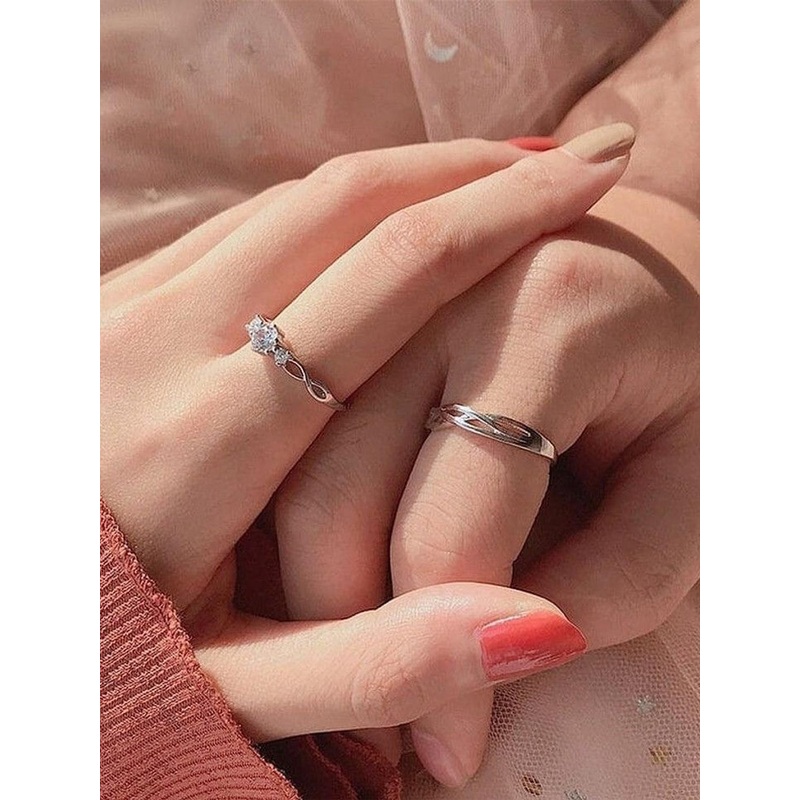 J.S ENTERPRISES Set Of 2 Unisex Stainless Steel Cubic Zirconia Studded Finger Rings