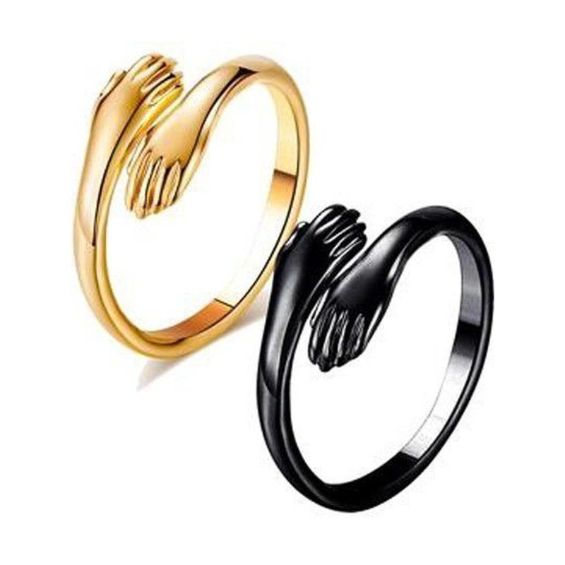 J.S ENTERPRISES Set Of 2 Unisex Stainless Steel Hug Design Finger Rings