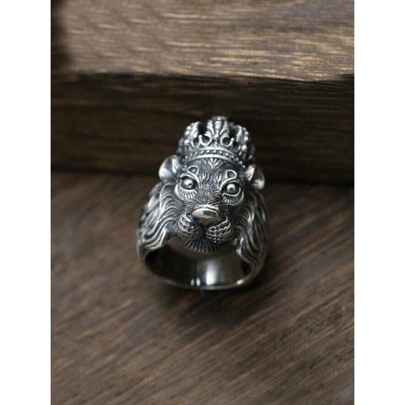 J.S ENTERPRISES Unisex Antique Finish Stainless Steel Lion-Head Finger Ring