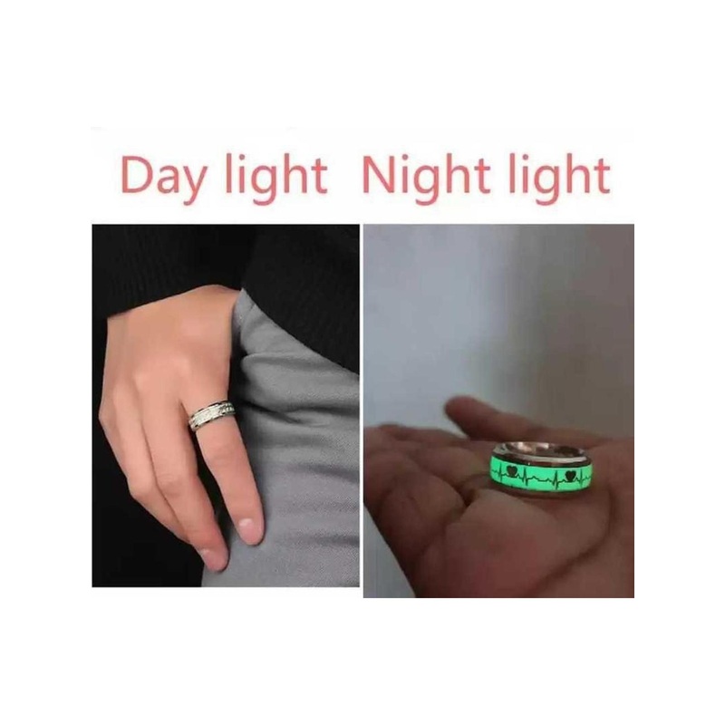 J.S ENTERPRISES Unisex Glow-in-the-Dark Heartbeat Stainless Steel Finger Ring