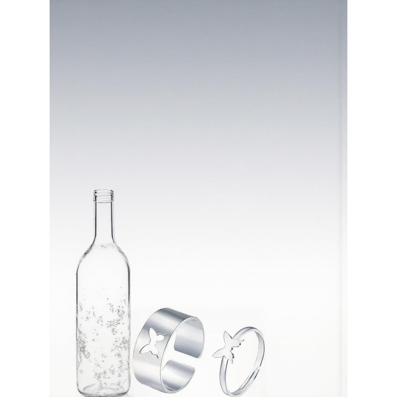 J.S ENTERPRISES Unisex Set of 2 Minimalist Butterfly Stainless Steel Finger Rings