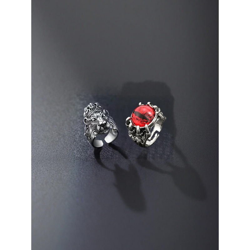 J.S ENTERPRISES Unisex Set Of 2 Oxidised Stainless Steel Finger Ring