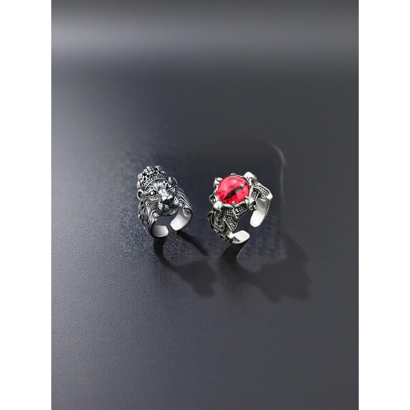 J.S ENTERPRISES Unisex Set of 2 Oxidised Stainless Steel Finger Rings