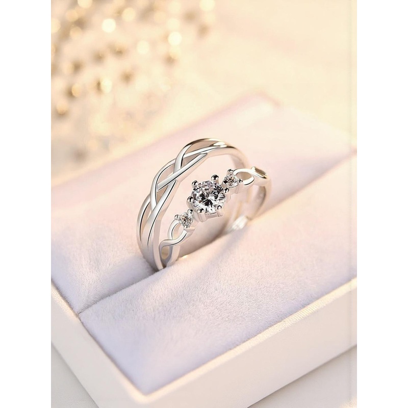 J.S ENTERPRISES Unisex Set of 2 Stainless Steel Artificial Stones Studded Finger Ring