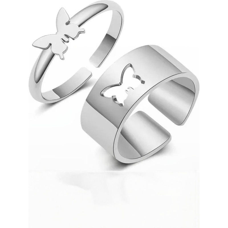 J.S ENTERPRISES Unisex Set Of 2 Stainless Steel Butterfly Finger Rings