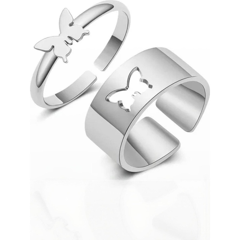 J.S ENTERPRISES Unisex Set of 2 Stainless Steel Butterfly Toe Rings