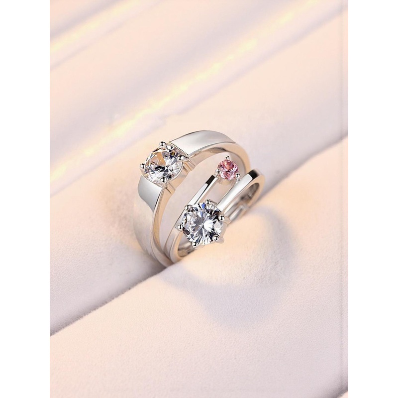 J.S ENTERPRISES Unisex Set Of 2 Stainless Steel Crystals Studded Finger Rings