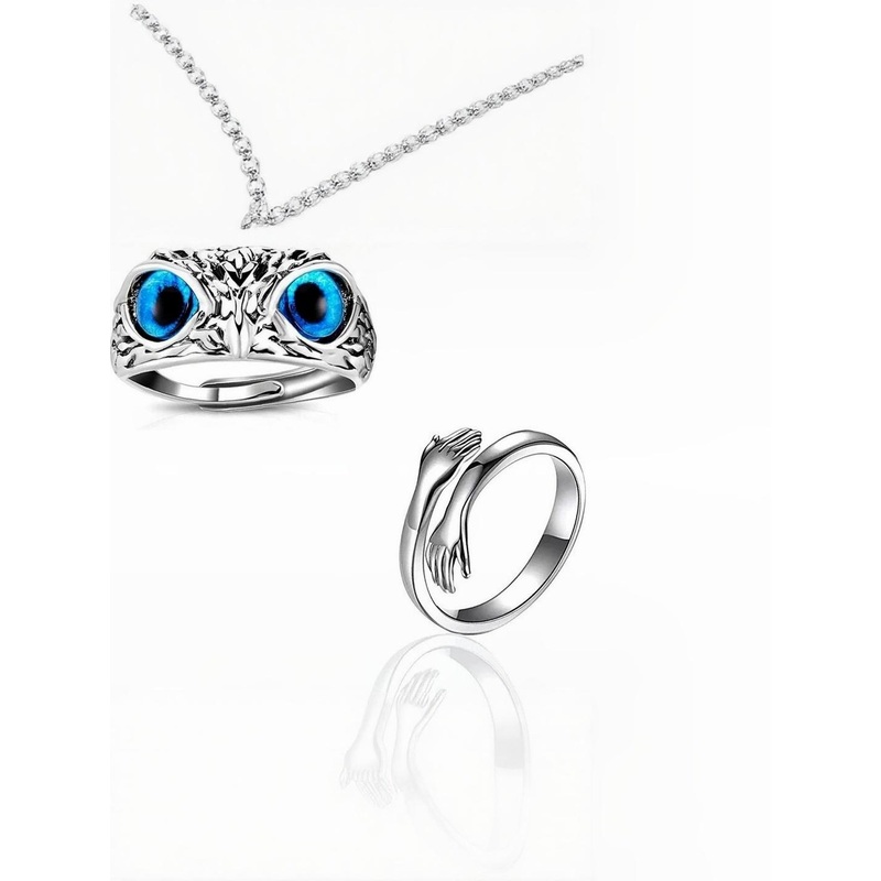 J.S ENTERPRISES Unisex Set Of 2 Stainless Steel Hug Finger Ring