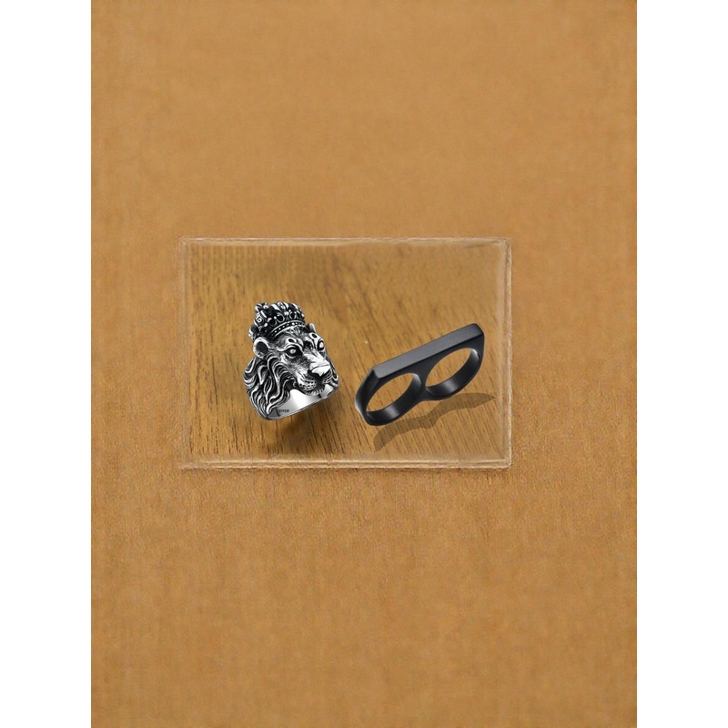 J.S ENTERPRISES Unisex Set of 2 Stainless Steel Oxidised Finger Ring