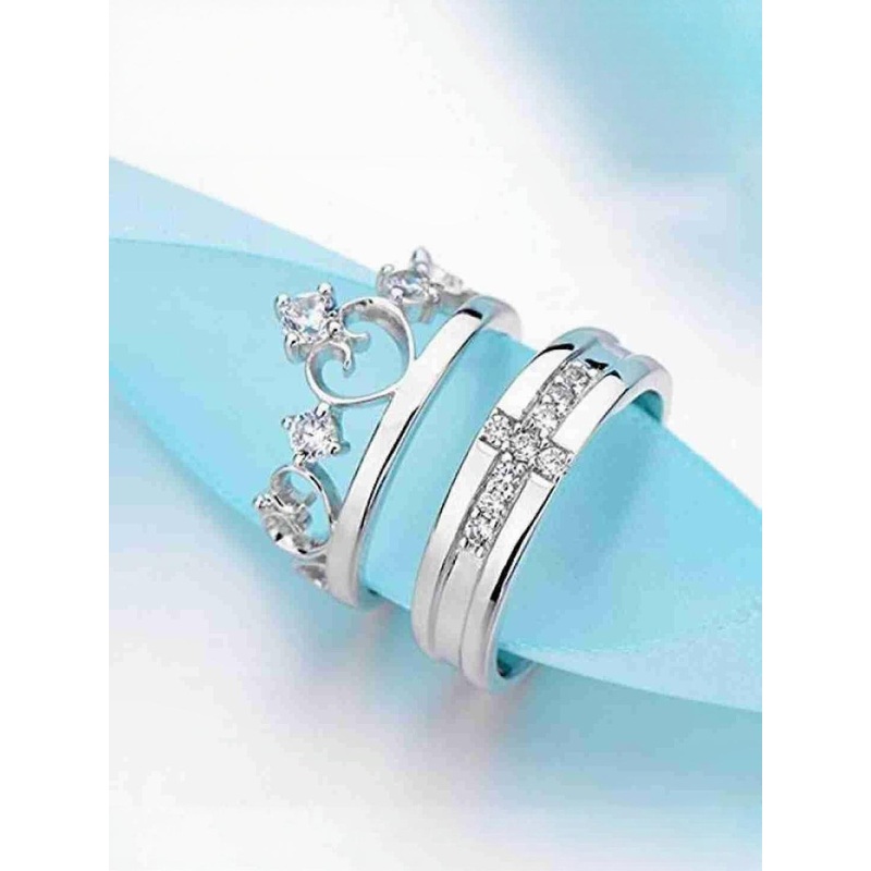 J.S ENTERPRISES Unisex Set of 2 Stainless Steel Stone-Studded Finger Rings