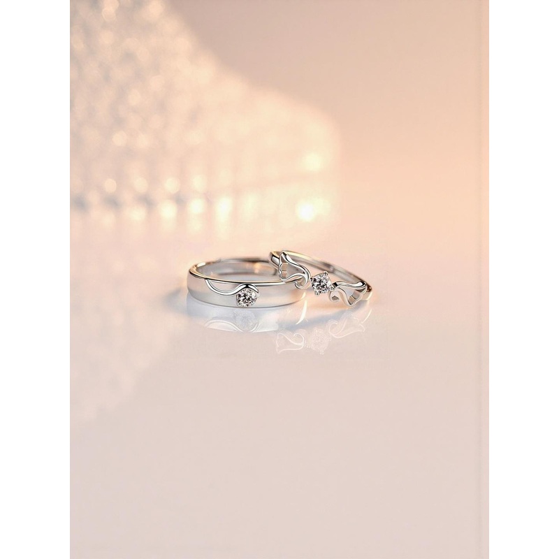 J.S ENTERPRISES Unisex Set of 2 Stainless Steel Stones Studded Couple Finger Rings