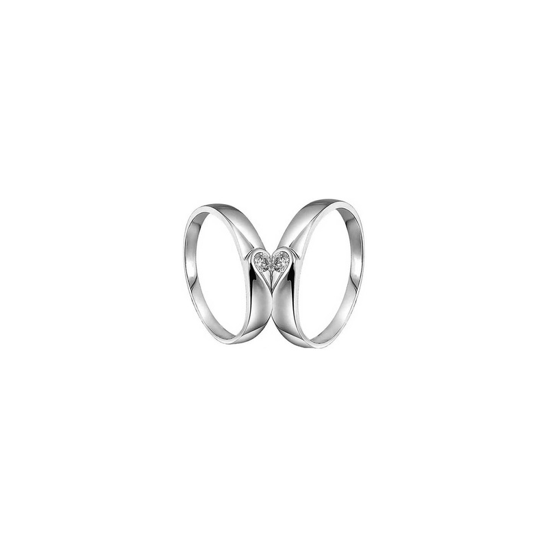 J.S ENTERPRISES Unisex Set Of 2 Stainless Steel Stones Studded Half Heart Finger Rings