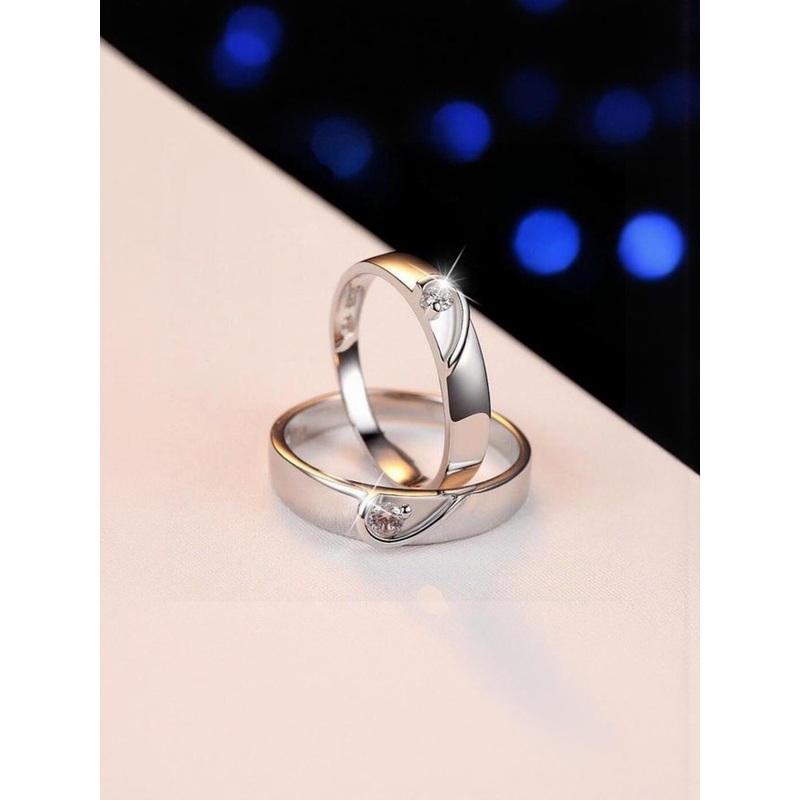 J.S ENTERPRISES Unisex Set of 2 Stainless Steel Stones Studded Heart Design Finger Ring