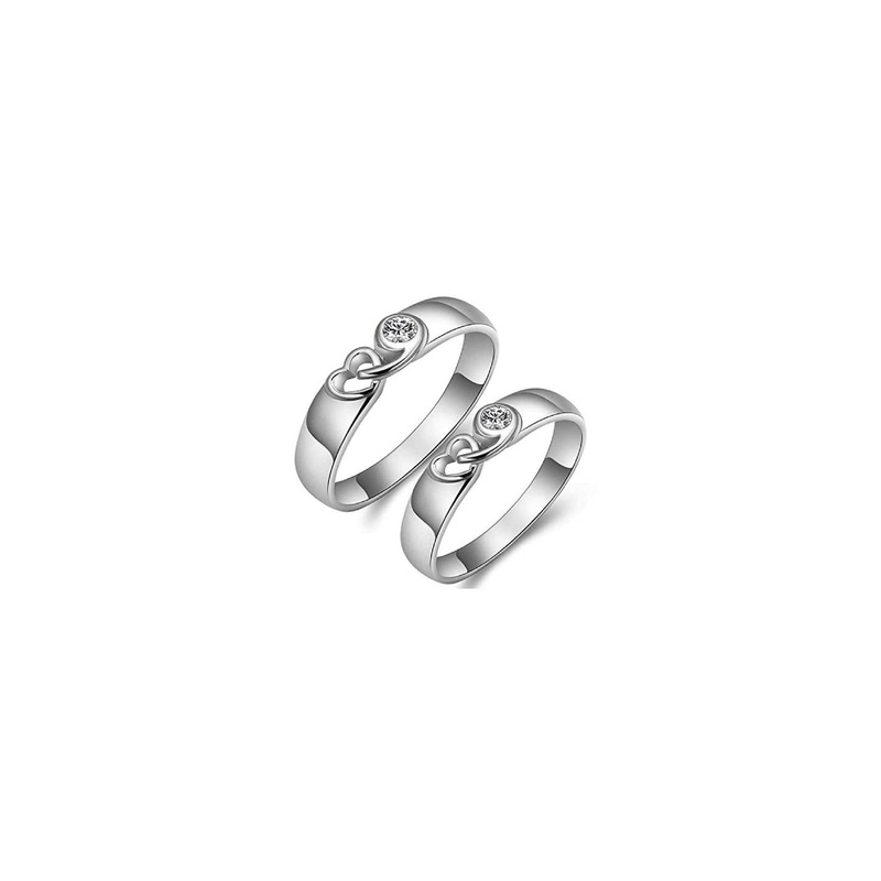 J.S ENTERPRISES Unisex Set of 2 Stainless Steel Stones Studded Heart-Link Finger Ring