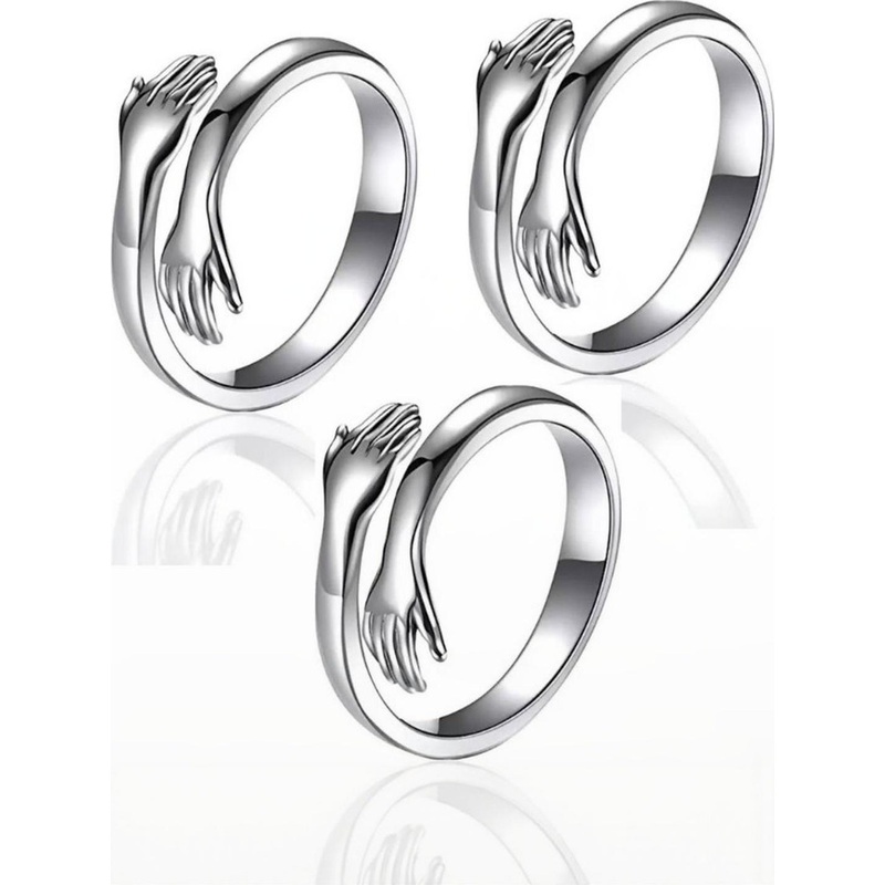 J.S ENTERPRISES Unisex Set of 3 Stainless Steel Hug Design Finger Ring