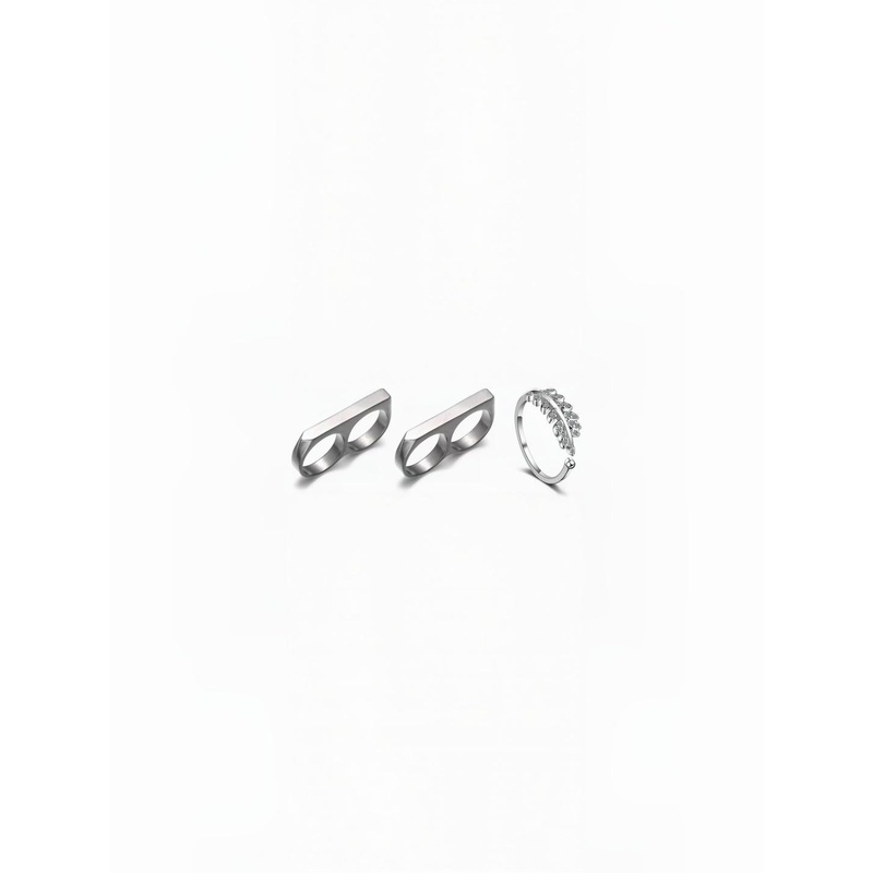 J.S ENTERPRISES Unisex Set Of 3 Stainless Steel Leaf Design Finger Ring