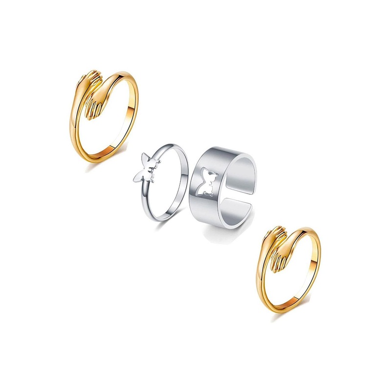 J.S ENTERPRISES Unisex Set of 4 Stainless Steel Hug Design Finger Rings