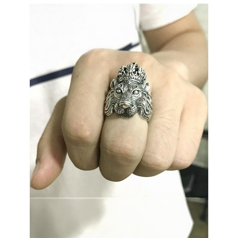 J.S ENTERPRISES Unisex Stainless Steel Antique Lion Head Finger Ring