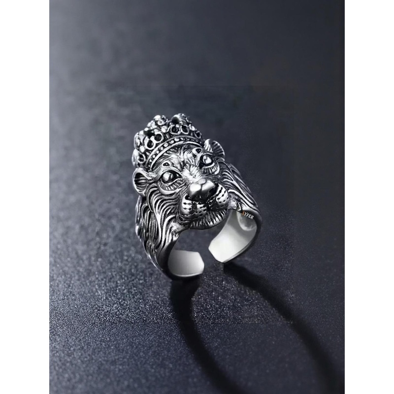 J.S ENTERPRISES Unisex Stainless Steel Crowned Lion Finger Ring