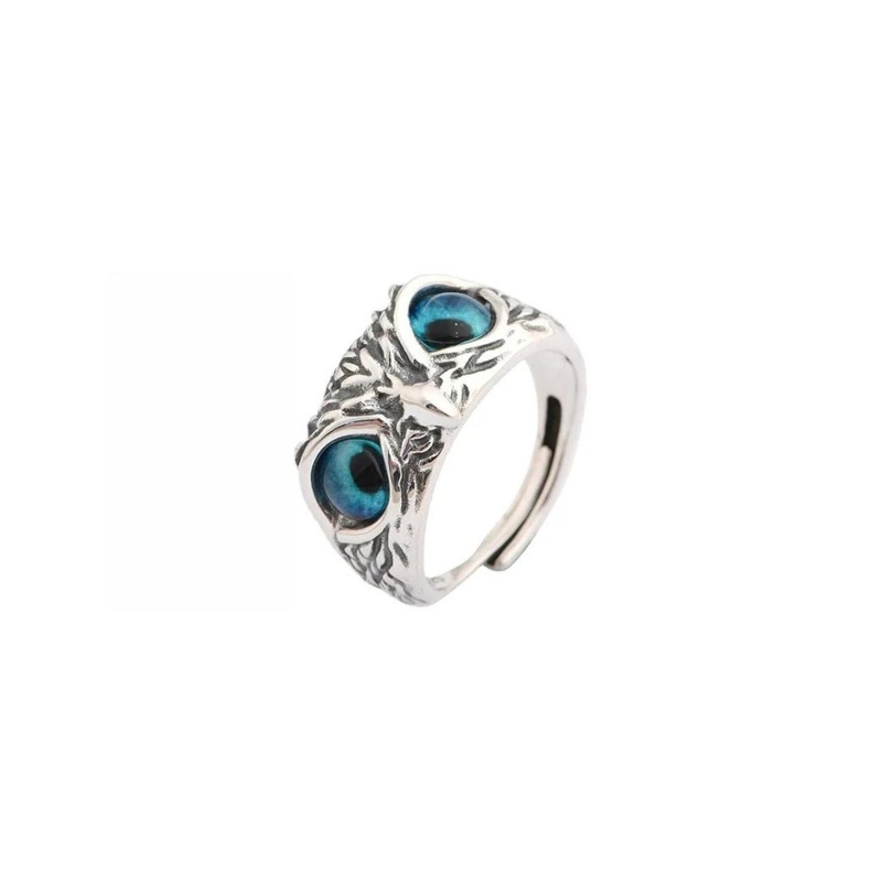 J.S ENTERPRISES Unisex Stainless Steel Crystals Studded Oxidised Owl Eyes Finger Ring