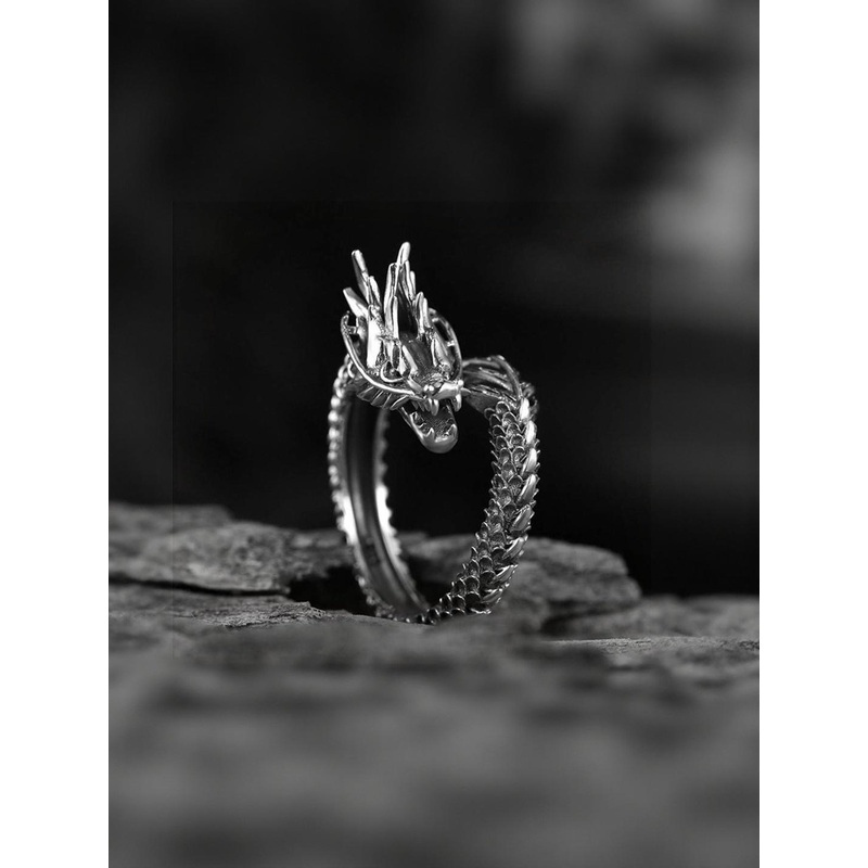 J.S ENTERPRISES Unisex Stainless Steel Dragon Oxidised Finger Ring