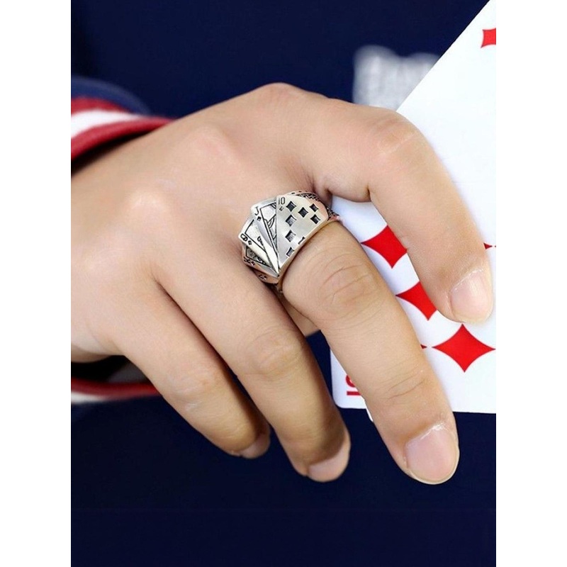 J.S ENTERPRISES Unisex Stainless Steel Playing Card Design Finger Ring