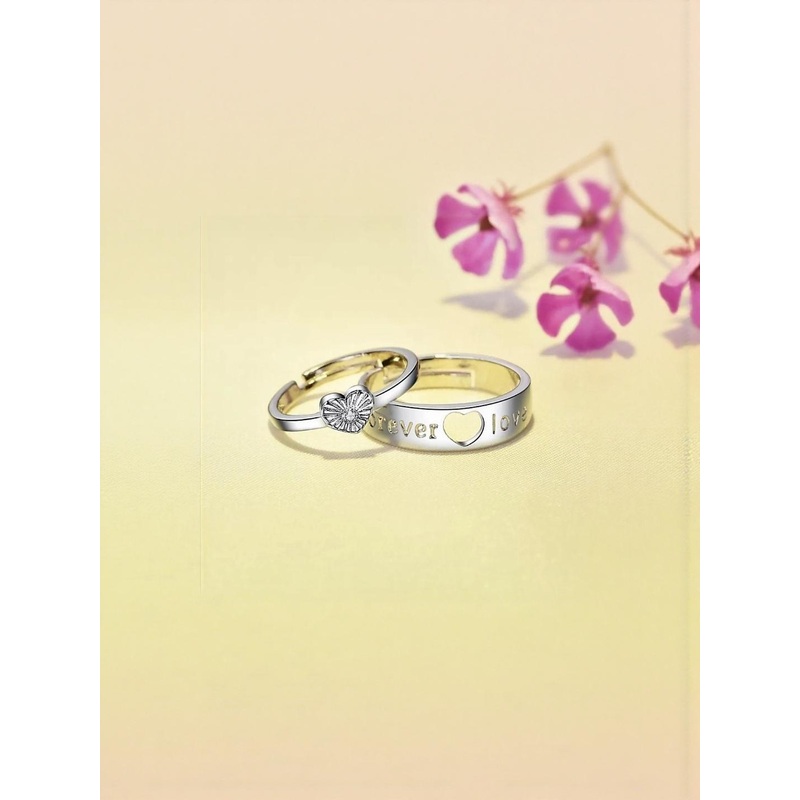 Teeragaj Set Of 2 Heart Matching Wrap and Stone Studded Adjustable Finger Rings