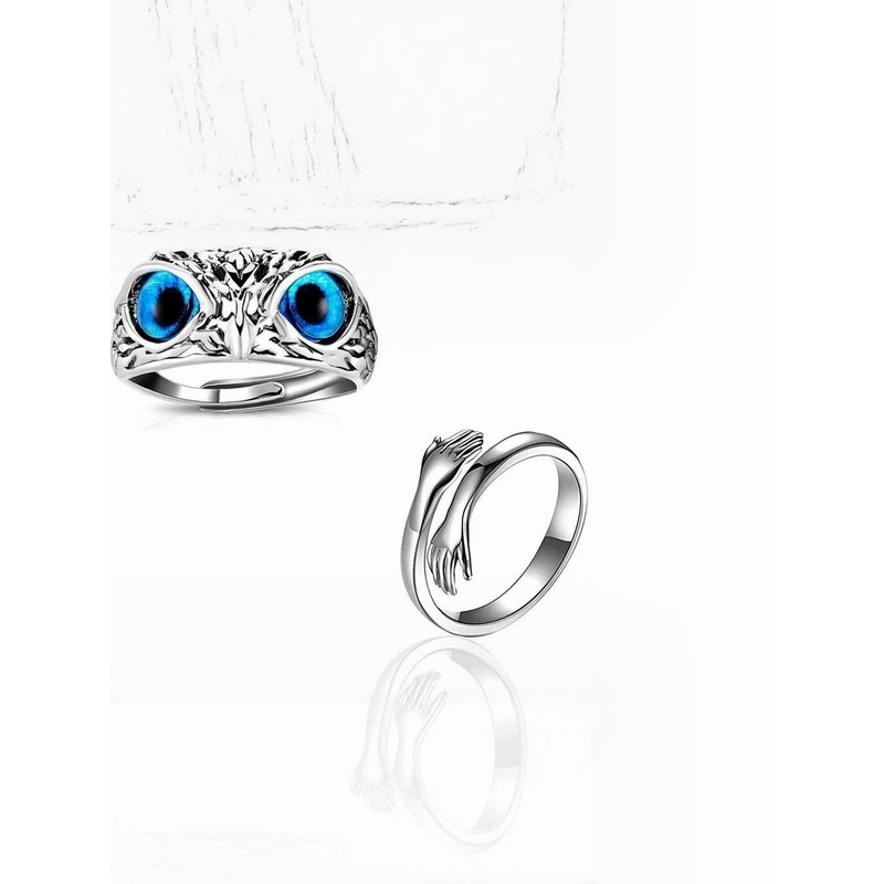 Teeragaj Set Of 2 Owl and Hug Adjustable Finger Ring