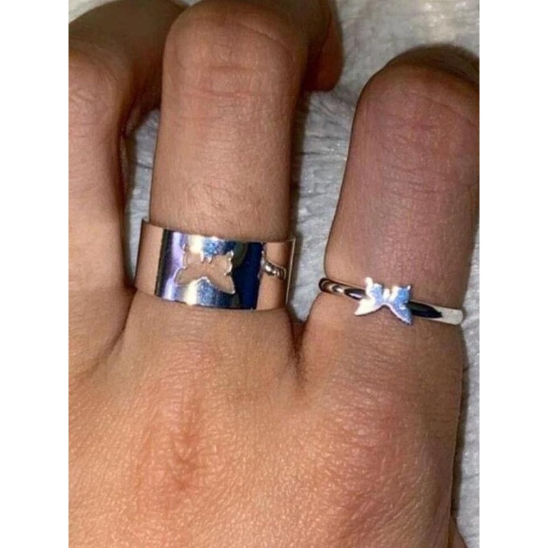 Teeragaj Set Of 2 Stainless Steel Butter Fly Finger Ring