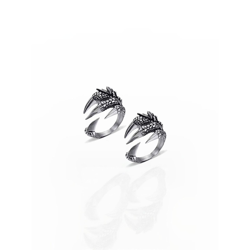 Teeragaj Set Of 2 Stainless Steel Dragon Adjustable Finger Ring