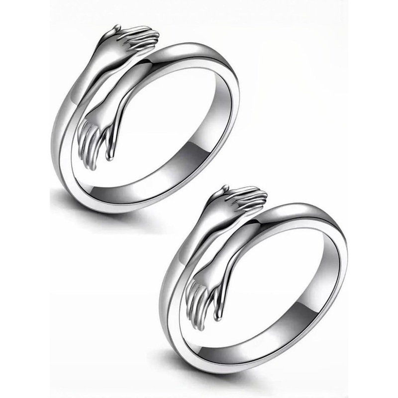 Teeragaj Set Of 2 Stainless Steel Hug Finger Rings